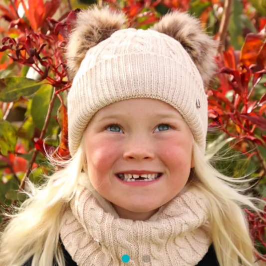 Hy Equestrian Morzine Children's Hat And Snood Set - Beige