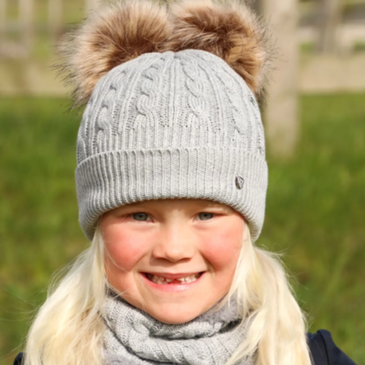 Hy Equestrian Morzine Children's Hat And Snood Set - Grey