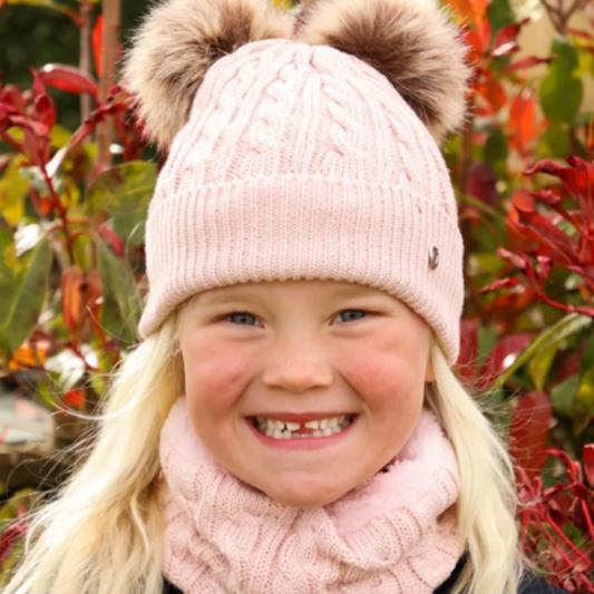 Hy Equestrian Morzine Children's Hat And Snood Set - Pink