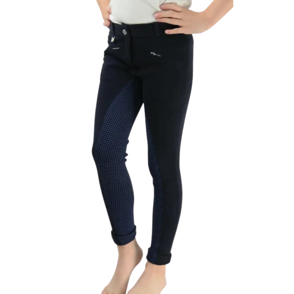 Hy Equestrian Raised Polka Dot Jodhpurs - Navy/Sea Blue