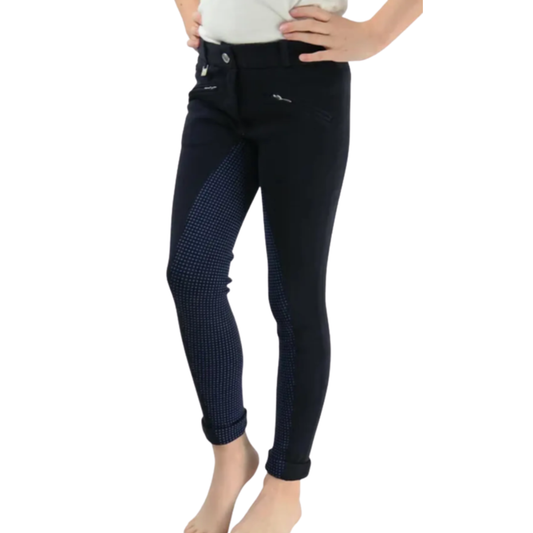 Hy Equestrian Raised Polka Dot Jodhpurs - Navy/Sea Blue